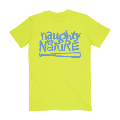 The front of the Naughty By Nature Dayglow Tee with "Naughty By Nature" printed on the front.